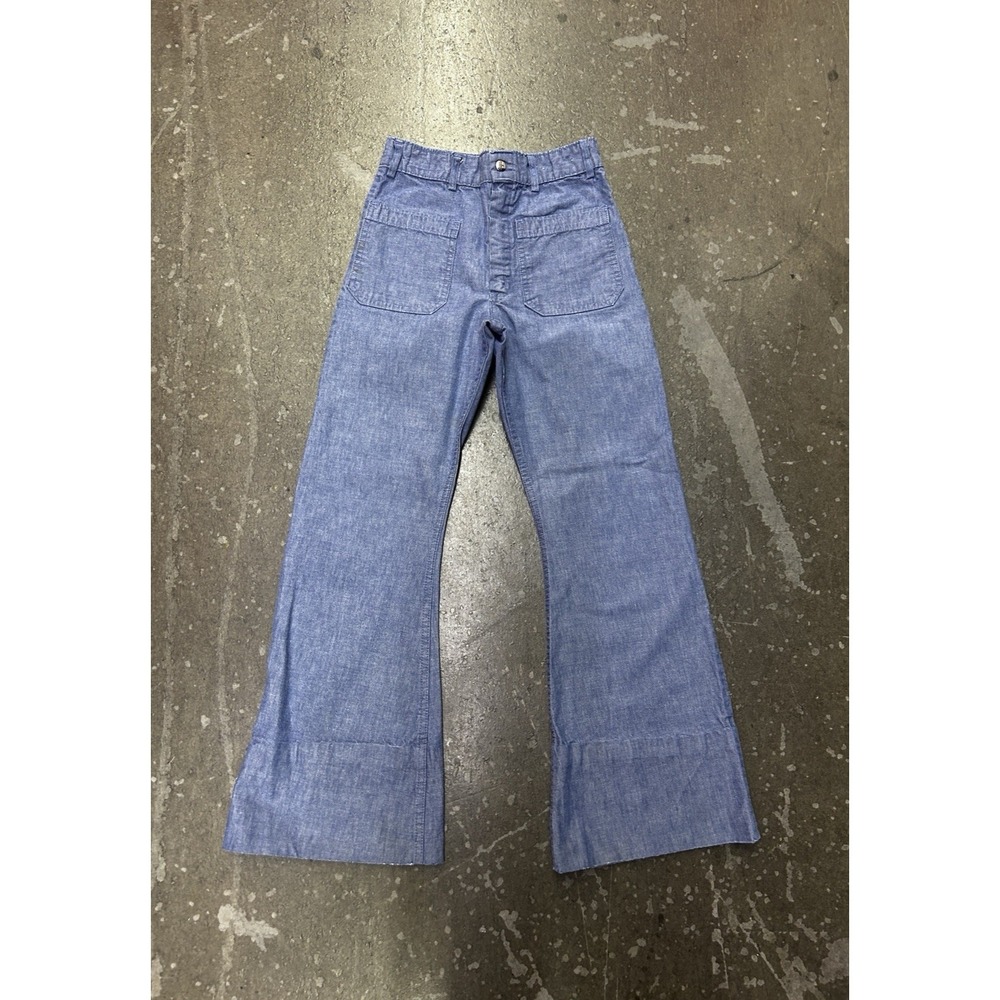 Vintage 70s US Navy Seafarer Bell Bottom Denim Dungarees High Rise 24x28
